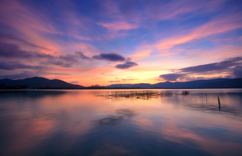 滇池湖泊金色云彩夕阳美景,高清,摄影图,摄影图片,图片大全,摄影图免费下载